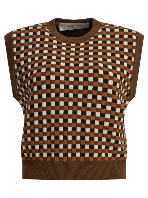 journey w's knit vest roby wool chess 3d Golden Goose | GWP02824.P002676.83442BROWN/BLACK/ORANGE/WHITE